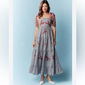 516. Crawfish pattern Plaid Maxi Dress